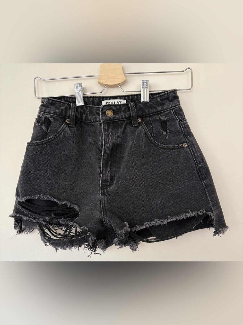 Rolla’s Dusters High Rise Slim Distressed Black Denim Shorts Size 25